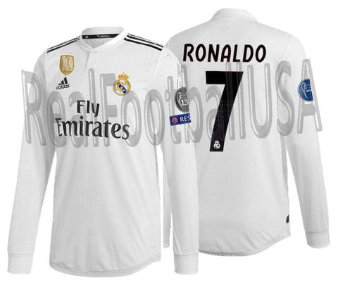 ADIDAS CRISTIANO RONALDO REAL MADRID UEFA CHAMPIONS LEAGUE AUTHENTIC MATCH LONG SLEEVE HOME JERSEY 2018/19 1