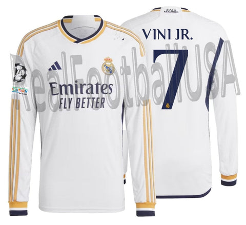 ADIDAS VINI JR REAL MADRID UEFA CHAMPIONS LEAGUE AUTHENTIC MATCH LONG SLEEVE HOME JERSEY 2023/24 1