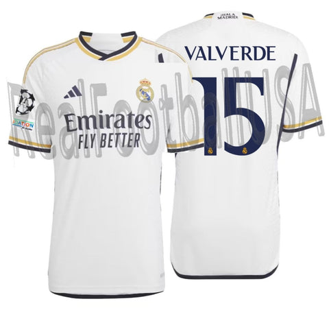 ADIDAS FEDERICO VALVERDE REAL MADRID UEFA CHAMPIONS LEAGUE AUTHENTIC MATCH HOME JERSEY 2023/24 1
