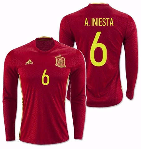 ADIDAS ANDRES INIESTA SPAIN LONG SLEEVE HOME JERSEY EURO 2016 1