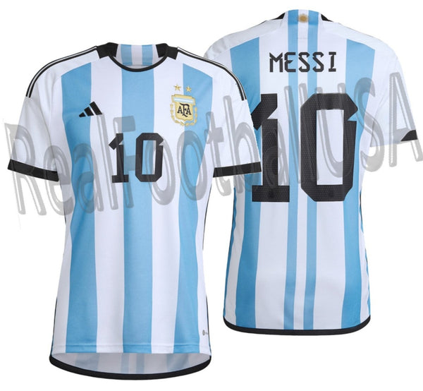 Lionel Messi Argentina 2022 World outlet Cup Match Slim Fit Home Soccer Jersey 2022-23