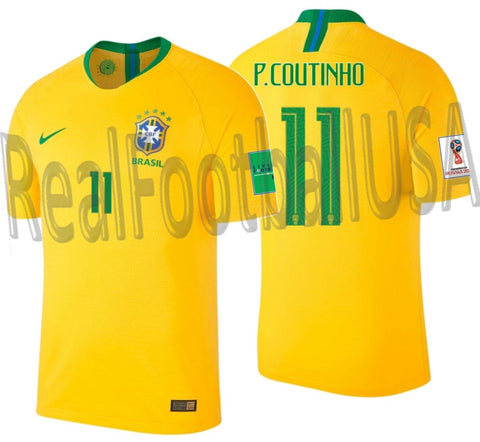 NIKE PHILIPPE COUTINHO BRAZIL VAPOR MATCH HOME JERSEY FIFA WORLD CUP 2018 PATCHES 1