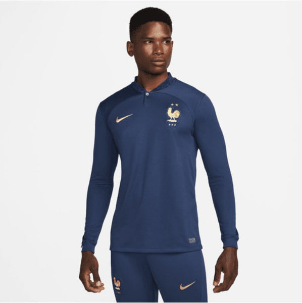 Nike France Kylian Mbappe Away Long Sleeve Jersey 22/23 w/ World Cup 2022 Patches (White/Game Royal) Size L