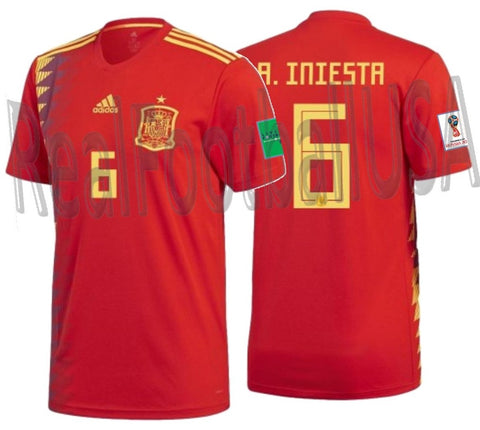 ADIDAS ANDRES INIESTA SPAIN HOME JERSEY FIFA WORLD CUP 2018 PATCHES 1