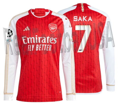 ADIDAS BUKAYO SAKA ARSENAL UEFA CHAMPIONS LEAGUE LONG SLEEVE HOME JERSEY 2023/24 1