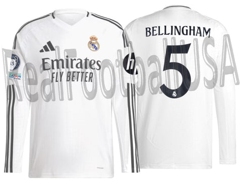 ADIDAS JUDE BELLINGHAM REAL MADRID UEFA CHAMPIONS LEAGUE LONG SLEEVE HOME JERSEY 2024/25 1