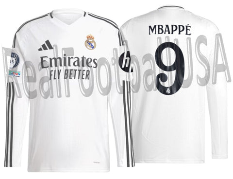 ADIDAS KYLIAN MBAPPE REAL MADRID UEFA CHAMPIONS LEAGUE LONG SLEEVE HOME JERSEY 2024/25 1