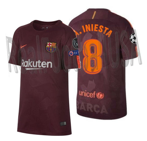 NIKE ANDRES INIESTA FC BARCELONA UEFA CHAMPIONS LEAGUE THIRD YOUTH JERSEY 2017/18 1