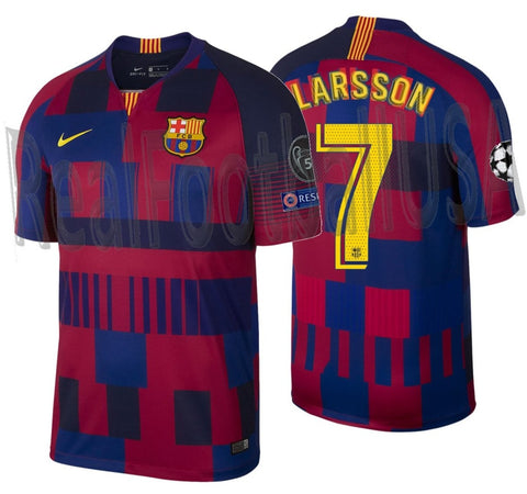 NIKE HENRIK LARSSON FC BARCELONA 20TH ANNIVERSARY MASHUP UEFA CHAMPIONS LEAGUE HOME JERSEY 1999 -2019 1
