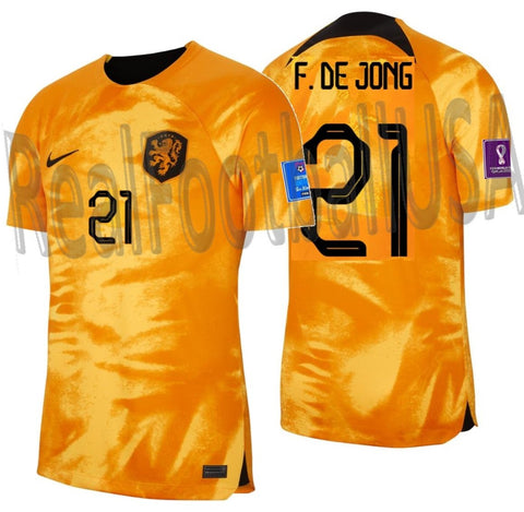 NIKE FRENKIE DE JONG NETHERLANDS HOME JERSEY FIFA WORLD CUP 2022 PATCHES 1