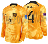 NIKE VIRGIL VAN DIJK NETHERLANDS LONG SLEEVE HOME JERSEY FIFA WORLD CUP 2022 PATCHES 1