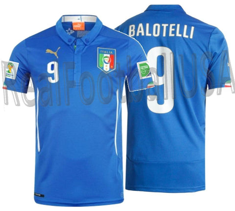 PUMA MARIO BALOTELLI ITALY HOME JERSEY FIFA WORLD CUP 2014 PATCHES 1