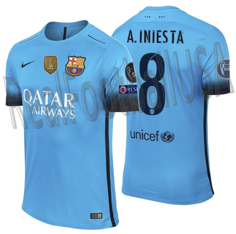 NIKE ANDRES INIESTA FC BARCELONA AUTHENTIC MATCH UEFA CHAMPIONS LEAGUE THIRD JERSEY 2015/16 1