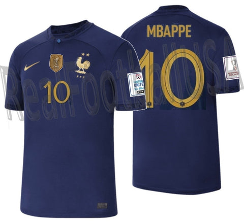 NIKE KYLIAN MBAPPE FRANCE HOME JERSEY FIFA WORLD CUP 2022 PATCHES 1