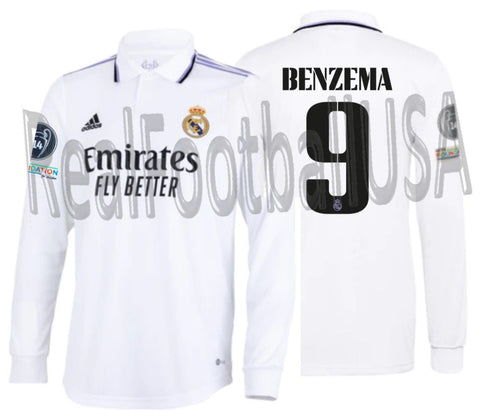 ADIDAS KARIM BENZEMA REAL MADRID UEFA CHAMPIONS LEAGUE AUTHENTIC LONG SLEEVE HOME JERSEY 2022/23 1