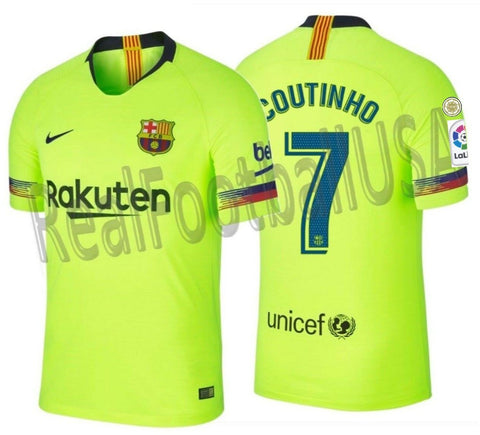 NIKE PHILIPPE COUTINHO FC BARCELONA AUTHENTIC VAPOR MATCH AWAY JERSEY 2018/19 PATCHES..