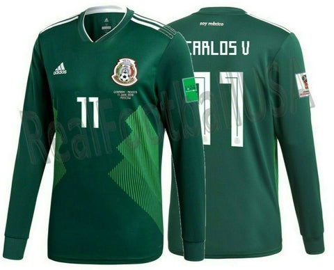 ADIDAS CARLOS VELA MEXICO LONG SLEEVE HOME JERSEY WORLD CUP 2018 MATCH DETAIL