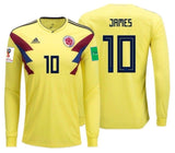 ADIDAS JAMES RODRIGUEZ COLOMBIA LONG SLEEVE HOME JERSEY FIFA WORLD CUP 2018 PATCHES