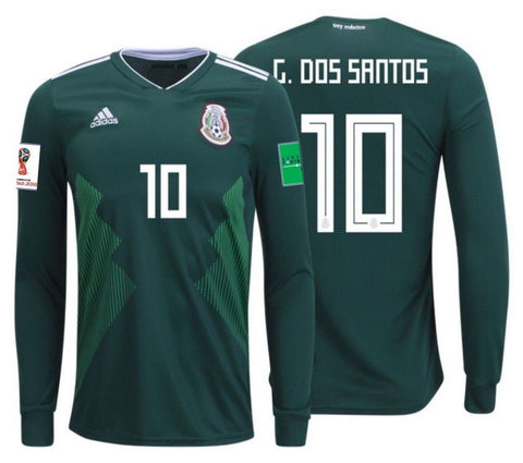 ADIDAS GIOVANI DOS SANTOS MEXICO LONG SLEEVE HOME JERSEY WORLD CUP 2018 PATCHES 